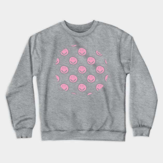 Prism Pink Round Happy Face with Smile Pattern Crewneck Sweatshirt by ellenhenryart